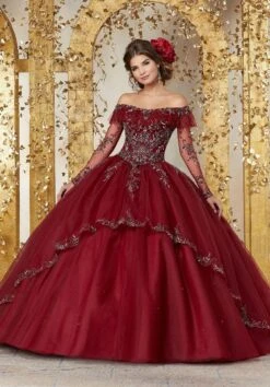 Vizcaya By Mori Lee - 89235 Off Shoulder Illusion Long Sleeve Ballgown