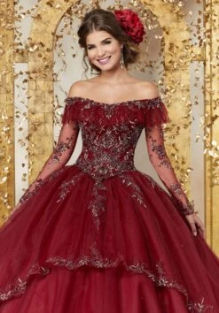 Vizcaya By Mori Lee - 89235 Off Shoulder Illusion Long Sleeve Ballgown -Fashion wedding dress vizcaya by mori lee 89235 off shoulder illusion long sleeve ballgown special occasion dress 12788315062355