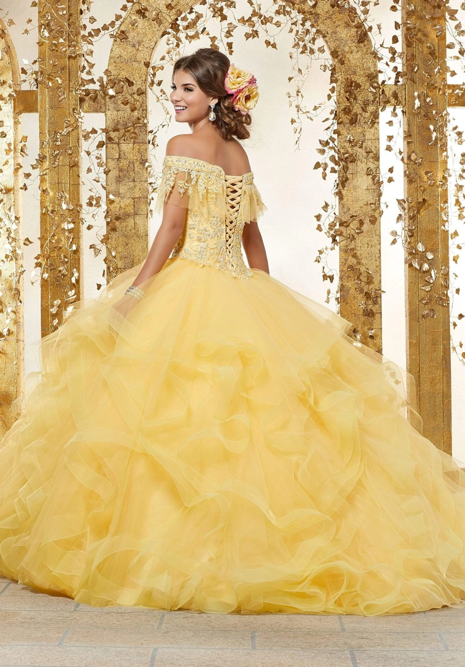 Vizcaya By Mori Lee - 89237 Off Shoulder Flounced Tulle Ballgown 4 Vizcaya By Mori Lee - 89237 Off Shoulder Flounced Tulle Ballgown - Image 4