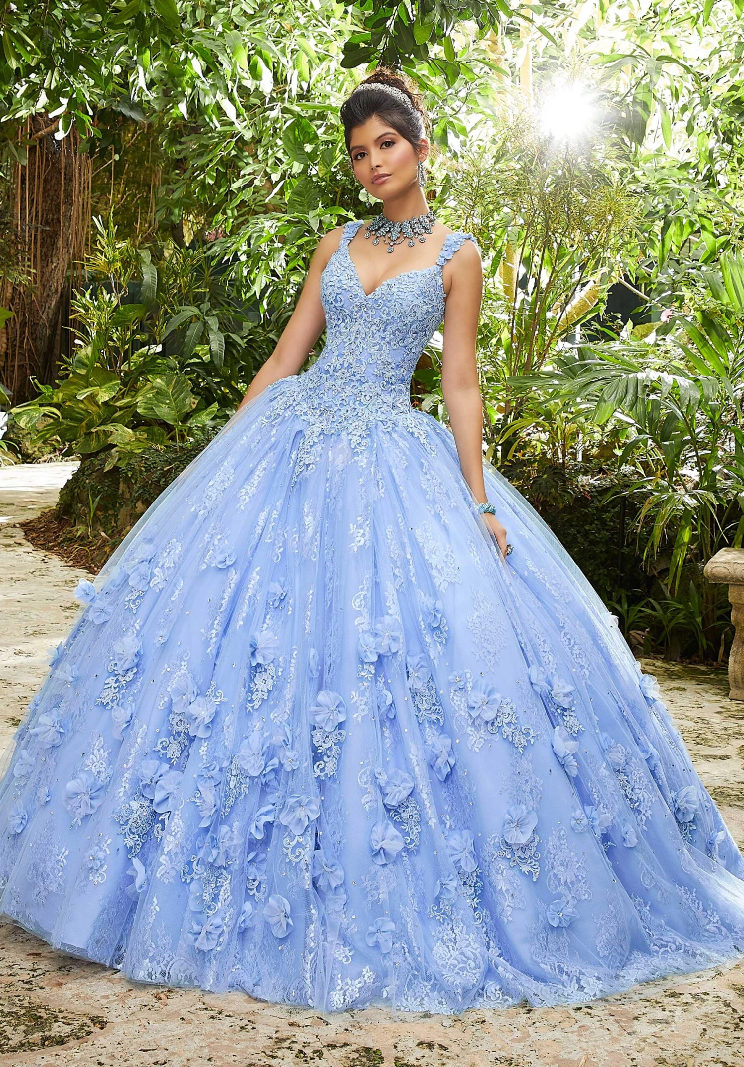 Vizcaya By Mori Lee - 89250 Floral Applique V-neck Tulle Ballgown 1 Vizcaya By Mori Lee - 89250 Floral Applique V-neck Tulle Ballgown