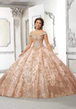 Vizcaya By Mori Lee - 89313 Off Shoulder Glittered Ballgown -Fashion wedding dress vizcaya by mori lee 89313 off shoulder glittered ballgown quinceanera dresses 00 blush rose gold 28398645280851