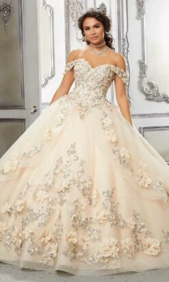 Vizcaya By Mori Lee - 89318 Floral Accented Tulle Ballgown -Fashion wedding dress vizcaya by mori lee 89318 floral accented tulle ballgown quinceanera dresses 00 champagne 28428987957331