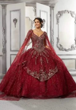 Vizcaya By Mori Lee - 89321 V Neck Striking Detailed Ballgown