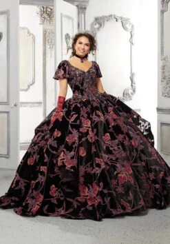 Vizcaya By Mori Lee - 89325 Vintage Velvet Floral Ballgown -Fashion wedding dress vizcaya by mori lee 89325 vintage velvet floral ballgown quinceanera dresses 00 black multi 28392534605907
